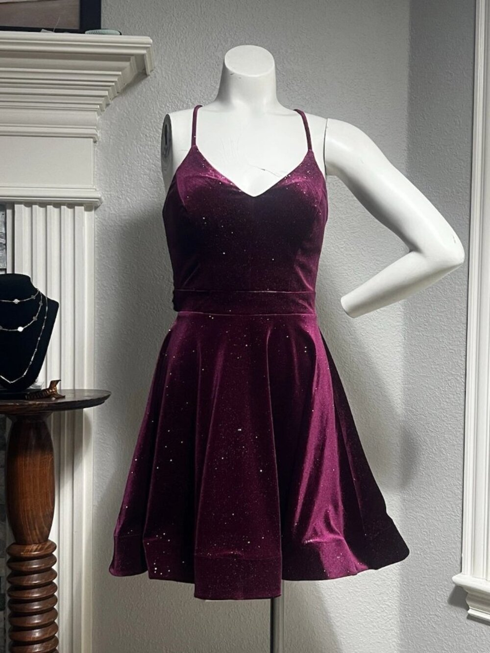 B. Darlin Maroon sparkly lace back dress